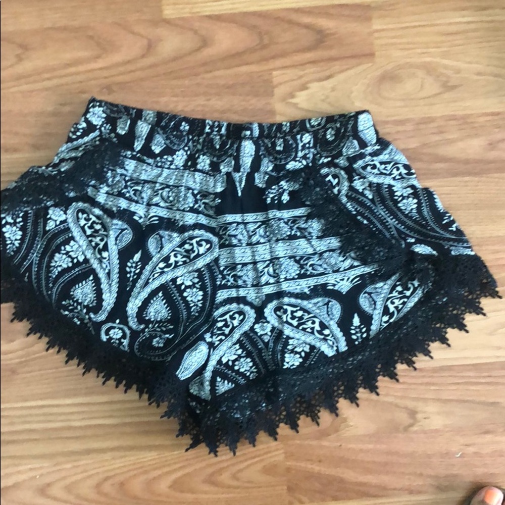 Black and white laced trim shorts